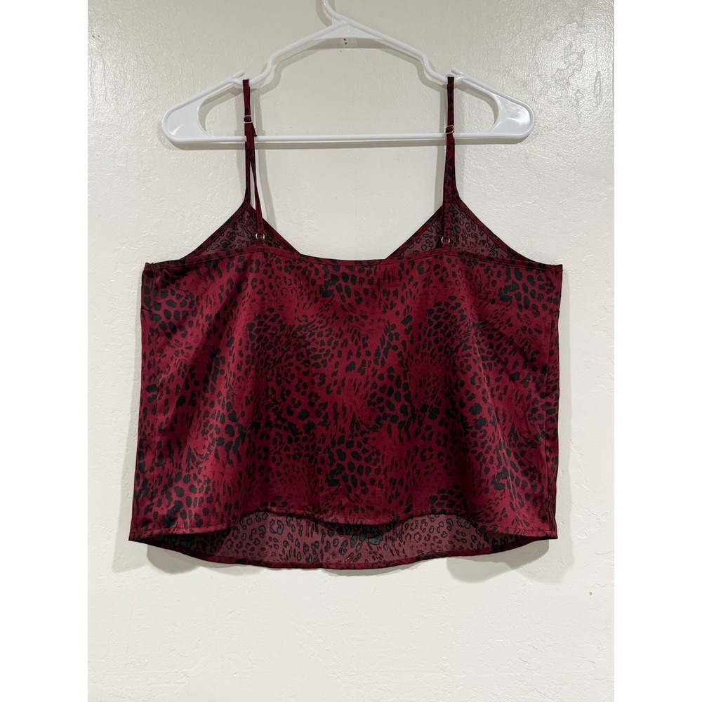 Forever 21 Womens Burgundy Leopard Print Satin V-Neck Camisole Cami Top Large - Picture 3 of 6